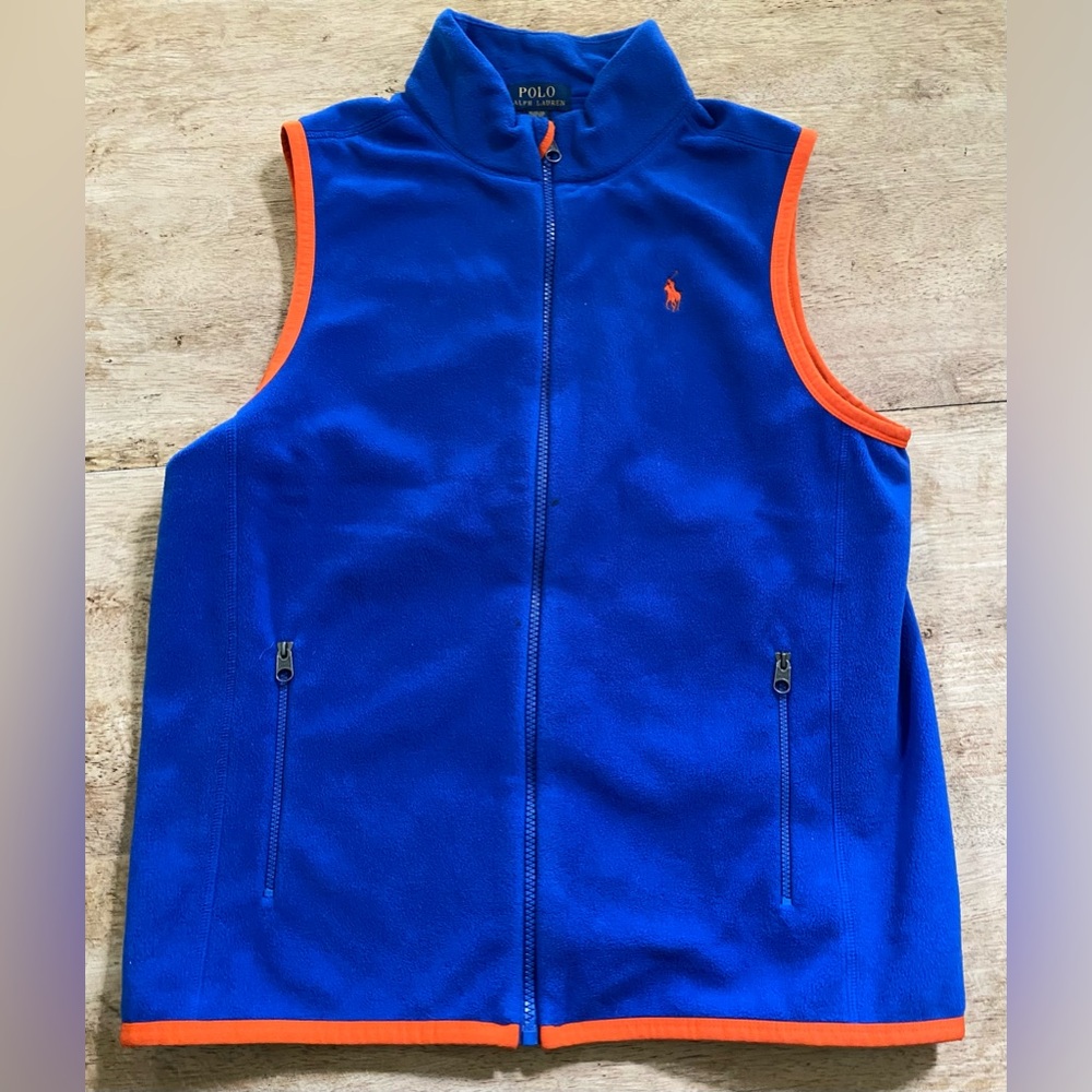 Polo Ralph Lauren Big Boys’‎ Sz XL (18-20) Blue/Orange Full Zip Fleece Vest